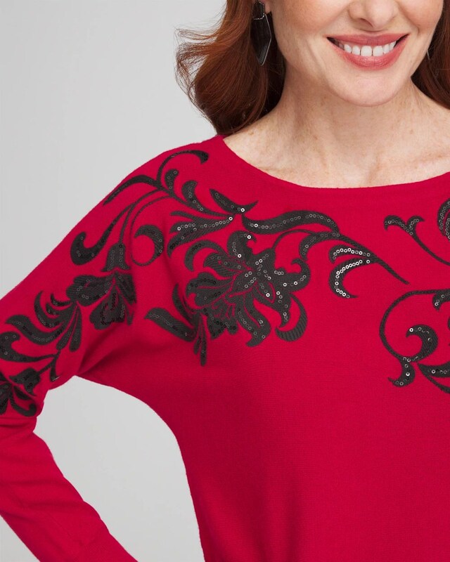 Floral Sequin Dolman Sleeve Sweater - image 4